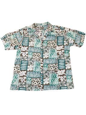 Vintage Weekender Traveler Mens Hawaiian Shirt Short Sleeve Button Up Patchwork